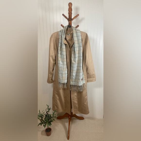 Vintage London Fog Tan Trench Coat and Baby Blue Plaid Touch Cashmere Scarf -SET - Picture 1 of 7